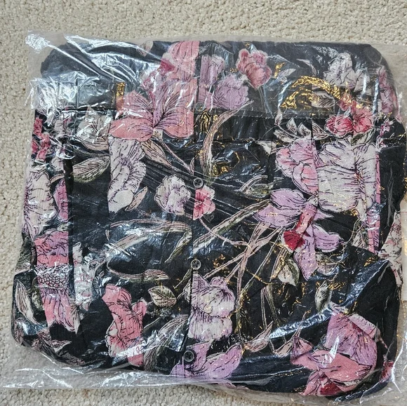 Billabong Desi Kimono Maxi Dress V Neck Button Front Floral Print Black Med NWT - Picture 11 of 16